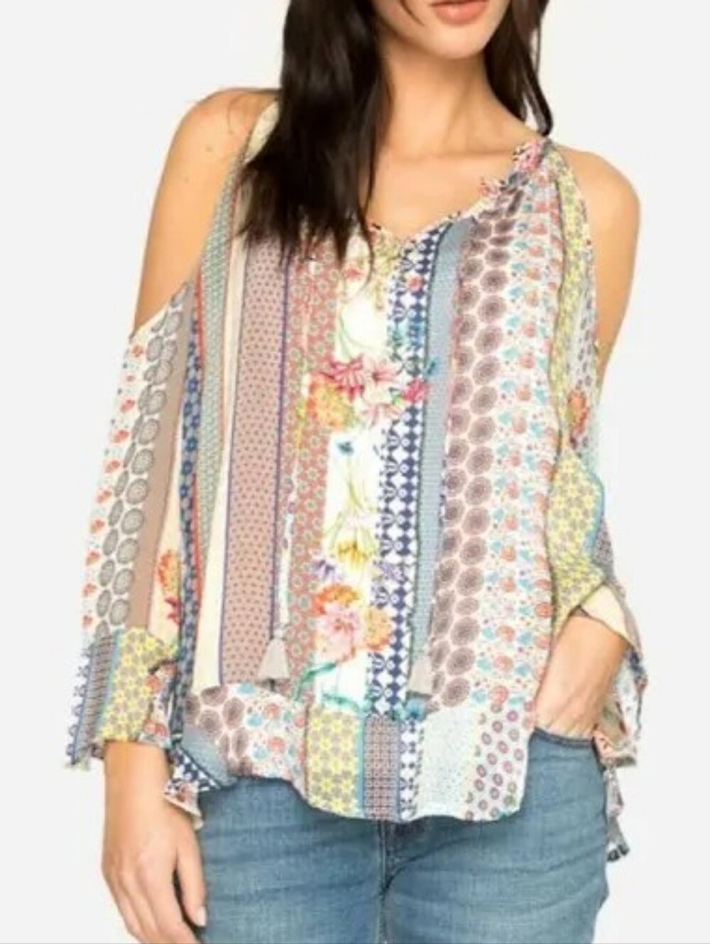 EUC Johnny Was Garden Boho Cold Shoulder Top- Size Large